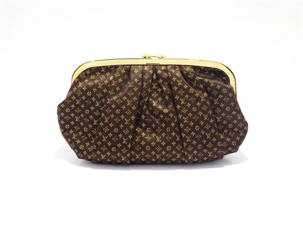 LOUIS VUITTON Bag Pouch Clutch handle Aumoniere Monogram Satin Brown